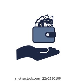 aislar azul y blanco Fondos de bolsillo y tarjetas de crédito icono plano icono de financiación