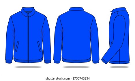 Blue White Jacket Vector For Template.Front, Back And Side Views.