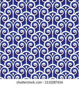 blue and white Japan and Chinese seamless pattern for design, porcelain, chinaware, ceramic, tile, ceiling, texture, wall, paper, batik, silk and fabric, simple indigo wave background vector