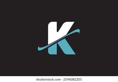 blue white K letter alphabet logo icon with cut swoosh design for company or business