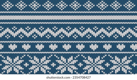 Blue and white knit pattern, Festive Sweater Design. Seamless Knitted Pattern.