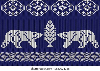 Tejidos de punto azul y blanco con motivos y osos