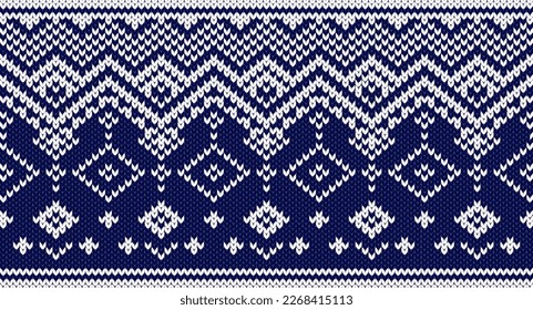 Blue and white knitting pattern, Festive Sweater Design. Seamless Knitted Pattern