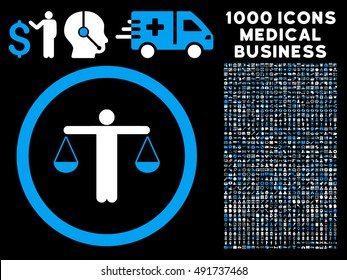 Blue And White Lawyer vector bicolor rounded icon. Image style is a flat icon symbol inside a circle, black background. Bonus clip art has 1000 healthcare business design elements.