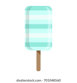 Blue And White Layered Ice-Cream Bar On A Stick, Colorful Popsicle Isolated Cartoon Object