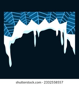 blue and white leaves frame border with snowy accents