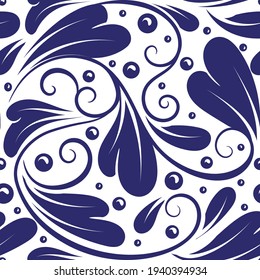 Blau-Weiß-Blätter nahtloses Muster. Vintage-Vektorschmuck-Vorlage. Paisley-Elemente. Ideal für Stoff, Einladung, Hintergrund, Tapete, Dekoration, Verpackung oder jede erwünschte Idee.
