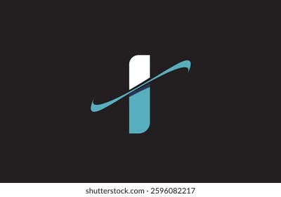 blue white I letter alphabet logo icon with cut swoosh design for company or business
