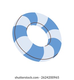 Blue and white lifebuoy icon. Beach safety element in flat cartoon style. Isolated vector illustration.