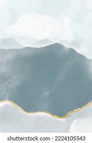 Blue and white, light blue watercolor wallpaper with golden border.
