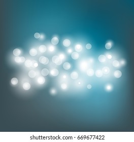 Blue white lights bokeh background. Vector illustration