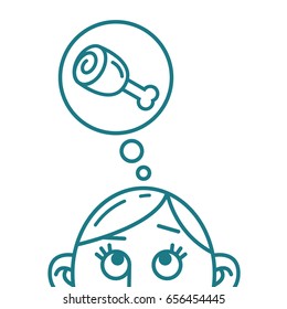 blue and white line art illustration of the thought of meat sign