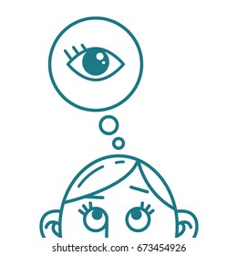 Blue and white line art illustration of the thought of the eye sign