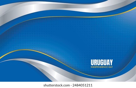 Blue white and little of yellow line background design with simple waving 3d shape for uruguay independence day campaign template