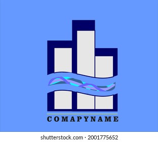 Blue and white logo design on blue background