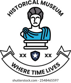 A blue and white logo for a historical museum