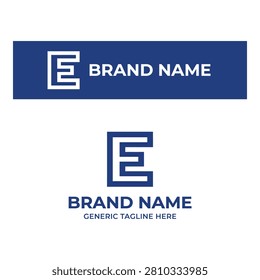 Blue and white logo templates with letter E and brand name generic tagline icon