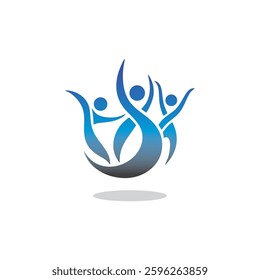 Blue and white logo of three stylized people.