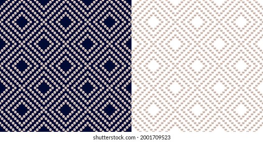Blue and white luxury background with small pearls and rhombuses. Seamless vector illustration. 