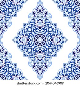 El azul y el blanco se combinan perfectamente con el adorno de mandala. Motivos tradicionales árabes e indios. Ideal para tejidos y textiles, papel pintado, embalaje o cualquier idea deseada.