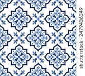 Blue and white luxury vector seamless pattern. Ornament, Traditional, Ethnic, Arabic, Turkish, Indian motifs. Great for fabric and textile, wallpaper, packaging design or any desired idea.