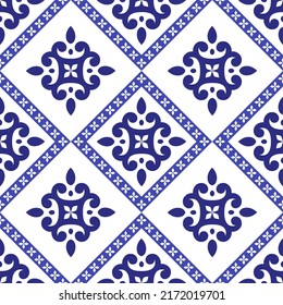 Blue and white luxury vector seamless pattern. Ornament, Traditional, Ethnic, Arabic, Turkish, Indian motifs. Great for fabric and textile, wallpaper, packaging design or any desired idea. 