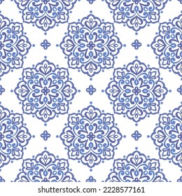 Patrón transparente vectorial de lujo azul y blanco. Ornamento, Tradicional, Étnico, Árabe, Turco, Indio. Ideal para tejidos y textiles, papel pintado, diseño de embalaje o cualquier idea deseada. 