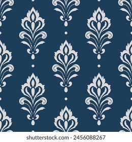 Blue and white luxury vector seamless pattern. Ornament, Traditional, Ethnic, Arabic, Turkish, Indian motifs. Great for fabric and textile, wallpaper, packaging design or any desired idea.