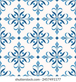 Blue and white luxury vector seamless pattern. Ornament, Traditional, Ethnic, Arabic, Turkish, Indian motifs. Great for fabric and textile, wallpaper, packaging design or any desired idea.