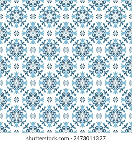 Blue and white luxury vector seamless pattern. Ornament, Traditional, Ethnic, Arabic, Turkish, Indian motifs. Great for fabric and textile, wallpaper, packaging design or any desired idea.
