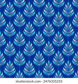 Blue and white luxury vector seamless pattern. Ornament, Traditional, Ethnic, Arabic, Turkish, Indian motifs. Great for fabric and textile, wallpaper, packaging design or any desired idea.