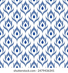 Blue and white luxury vector seamless pattern. Ornament, Traditional, Ethnic, Arabic, Turkish, Indian motifs. Great for fabric and textile, wallpaper, packaging design or any desired idea.
