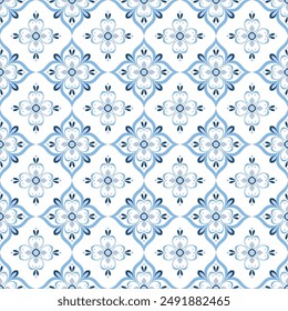 Blue and white luxury vector seamless pattern. Ornament, Traditional, Ethnic, Arabic, Turkish, Indian motifs. Great for fabric and textile, wallpaper, packaging design or any desired idea.