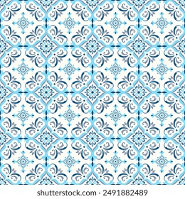 Blue and white luxury vector seamless pattern. Ornament, Traditional, Ethnic, Arabic, Turkish, Indian motifs. Great for fabric and textile, wallpaper, packaging design or any desired idea.