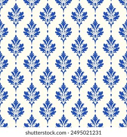 Blue and white luxury vector seamless pattern. Ornament, Traditional, Ethnic, Arabic, Turkish, Indian motifs. Great for fabric and textile, wallpaper, packaging design or any desired idea.