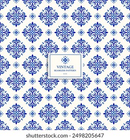 Blue and white luxury vector seamless pattern. Ornament, Traditional, Ethnic, Arabic, Turkish, Indian motifs. Great for fabric and textile, wallpaper, packaging design or any desired idea.