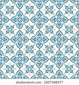 Patrón sin costuras de Vector de lujo azul y blanco. Ornamento, tradicional, étnico, árabe, turco, motivos indios. Ideal para tela y textiles, Fondo de pantalla, diseño de embalaje o cualquier idea deseada.