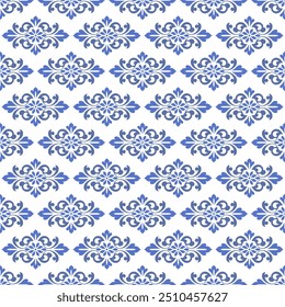 Blue and white luxury vector seamless pattern. Ornament, Traditional, Ethnic, Arabic, Turkish, Indian motifs. Great for fabric and textile, wallpaper, packaging design or any desired idea.