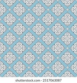 Patrón sin costuras de Vector de lujo azul y blanco. Ornamento, tradicional, étnico, árabe, turco, motivos indios. Ideal para tela y textiles, Fondo de pantalla, diseño de embalaje o cualquier idea deseada.