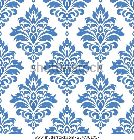 Blue and white luxury vector seamless pattern. Ornament, Traditional, Ethnic, Arabic, Turkish, Indian motifs. Great for fabric and textile, wallpaper, packaging design or any desired idea.