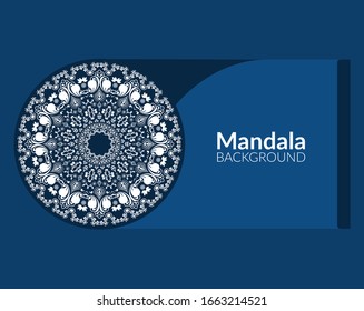 Blue and white Mandala on sophisticated background. Fabric print doddle surface, repeat floral icon. Wedding invitation card maker for attractive look in social life.