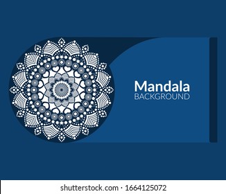 Blue and white Mandala on sophisticated background. Fabric print doddle surface, repeat floral icon. Wedding invitation card maker for attractive look in social life.