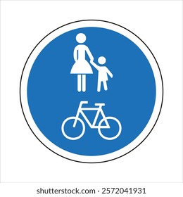 Blue and white mandatory road sign indicating combined bicycle and pedestrian path.