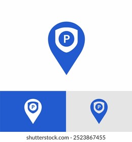 Un mapa azul y blanco del Vector de diseño de logotipo de estacionamiento