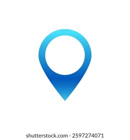 A blue and white map pin icon symbolizing location, navigation, and direction