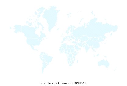 Blue and White Map of the World. Abstract Shaded by Lines Map of the World. Scheme of the World. Vector illustration.