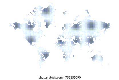 Blue and White Map of the World. Abstract Map of the World in the Point. Scheme of the World. Vector illustration.