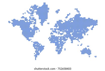 Blue and White Map of the World. Abstract Map of the World in the Point. Scheme of the World. Vector illustration.