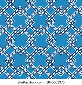 Blue and white Marine rope knot square geometric shape seamless pattern. Illustration nautical vibes,Design for fashion , fabric, textile, wallpaper,web , wrapping and all prints on light sky blue