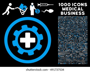 Blue And White Medical Settings vector bicolor rounded icon. Image style is a flat icon symbol inside a circle, black background. Bonus clipart is 1000 medical business design elements.